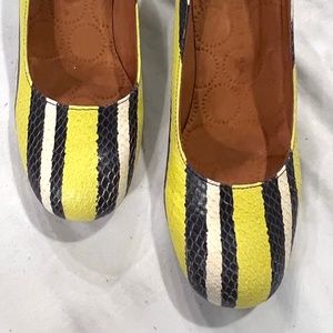 Chie Mihara Yellow/Black Stripped Heels